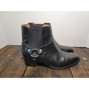 Frye Dara Harness Chelsea Ankle Boot Women 7B Leather Black Slip On Moto 3472929